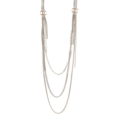 Chanel Baguette Gripoix Poured Glass CC Multi Strand Chain Necklace Light Gold 1 of 5