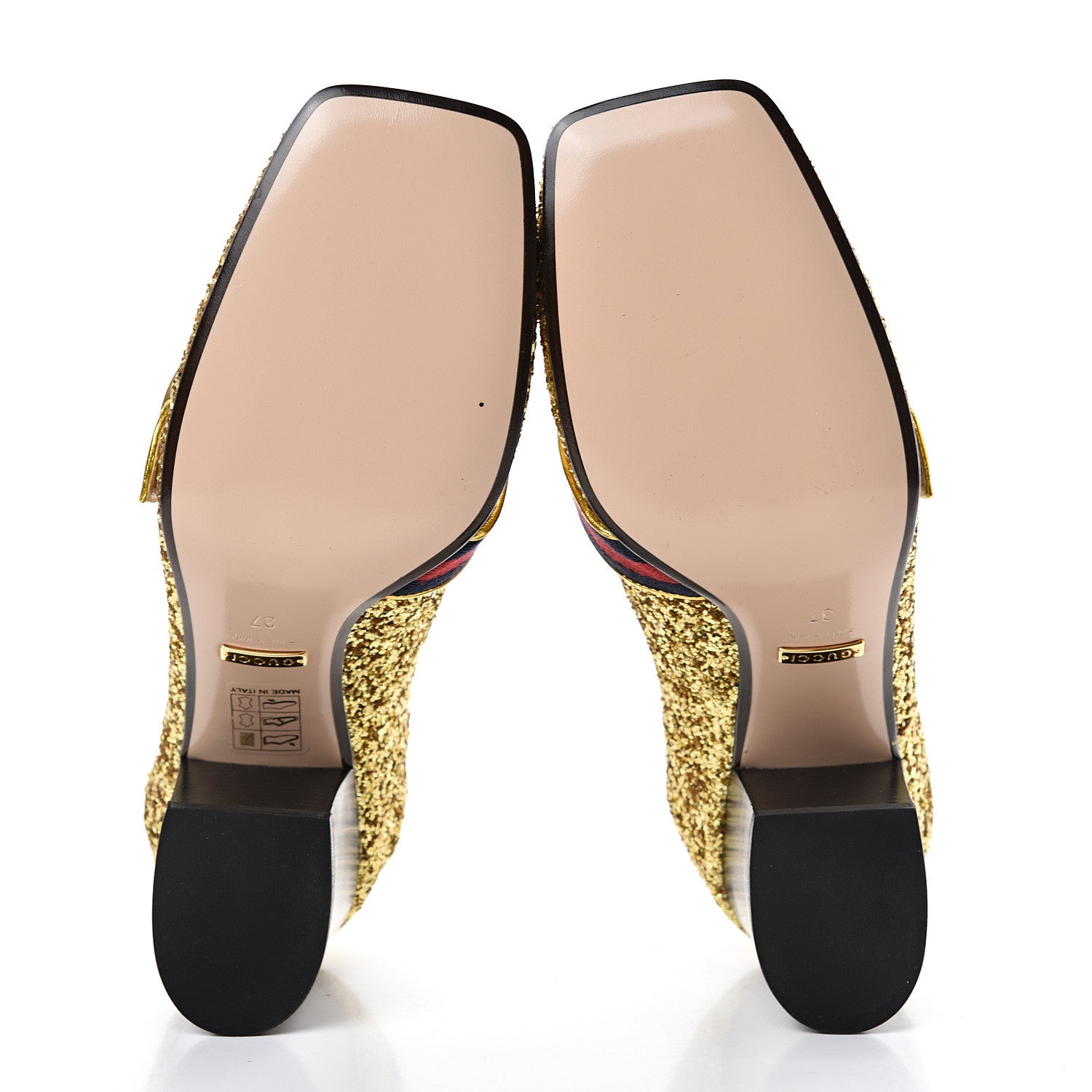 Gucci Glitter Nappa Web Peyton 75mm Loafer Pumps 37 Oro Vecchio 5 of 8