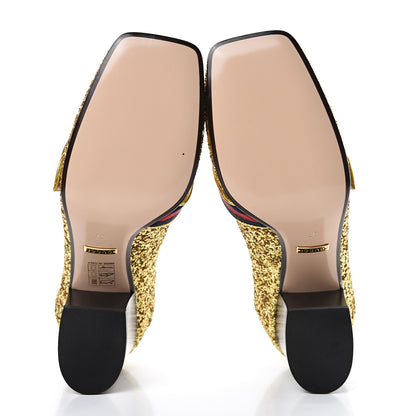 Gucci Glitter Nappa Web Peyton 75mm Loafer Pumps 37 Oro Vecchio 5 of 8