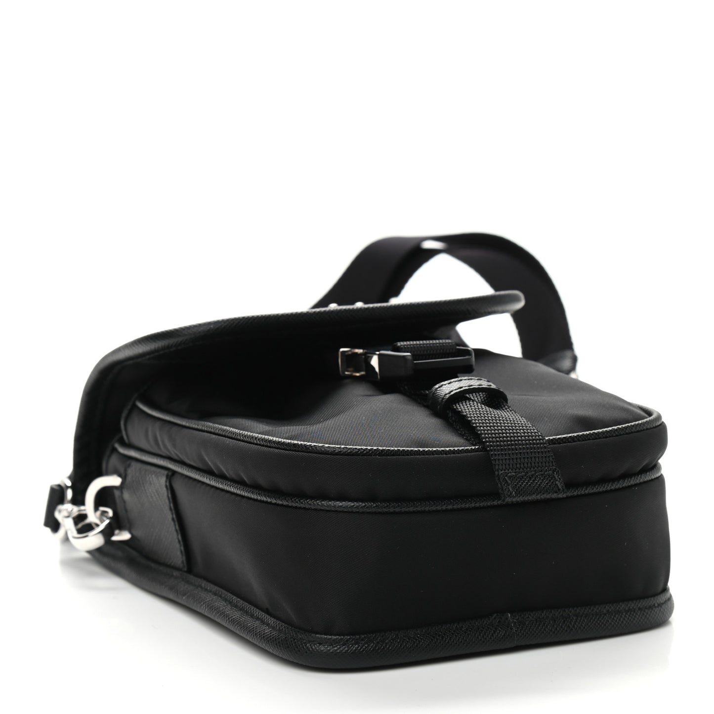 Re-Nylon Saffiano Mini Pocket Single Snap Buckle Messenger Bag Black