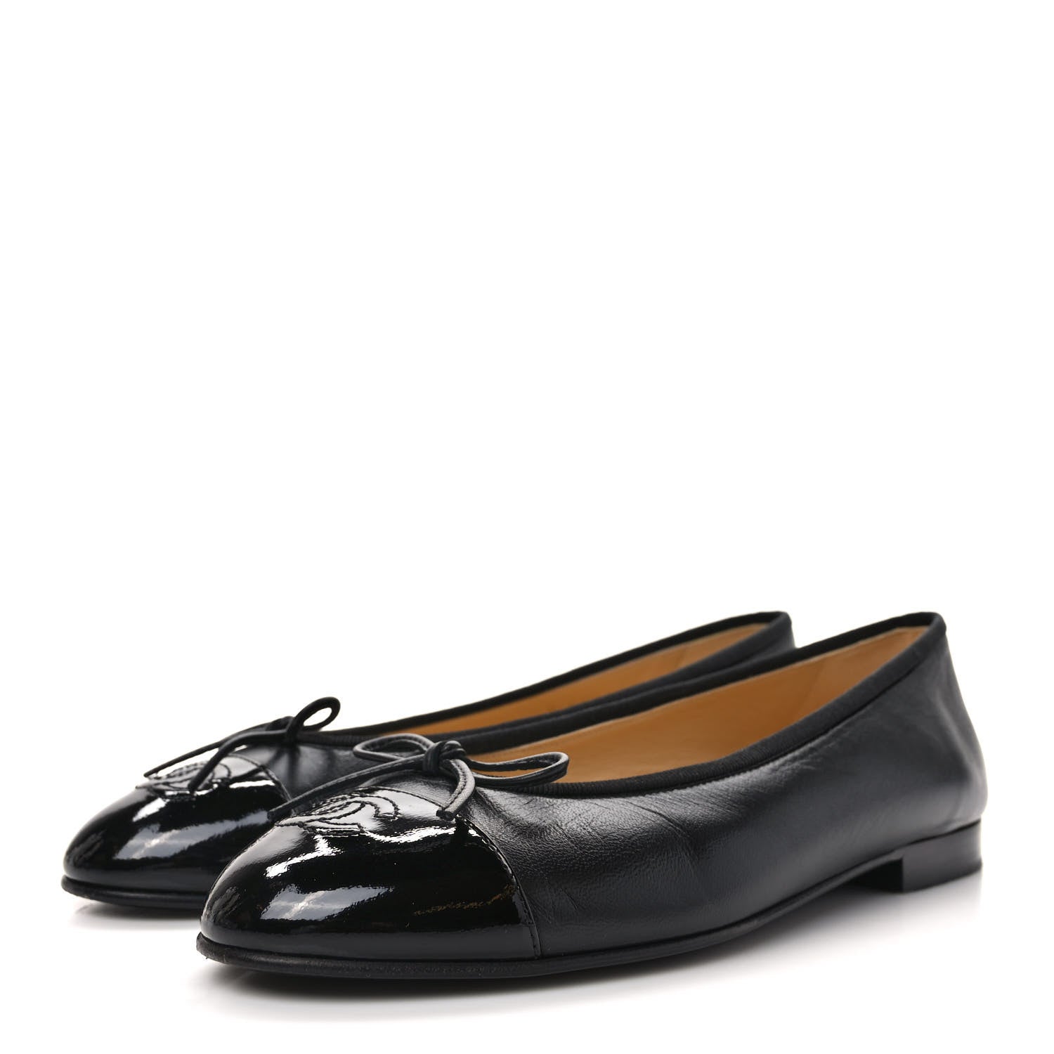 Chanel Lambskin Patent CC Cap Toe Ballerina Flats 38 Black 3 of 8