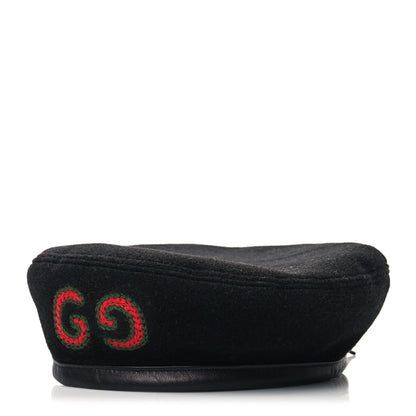Gucci Felt Embroidered GG Patch Beret Hat M Black 1 of 8