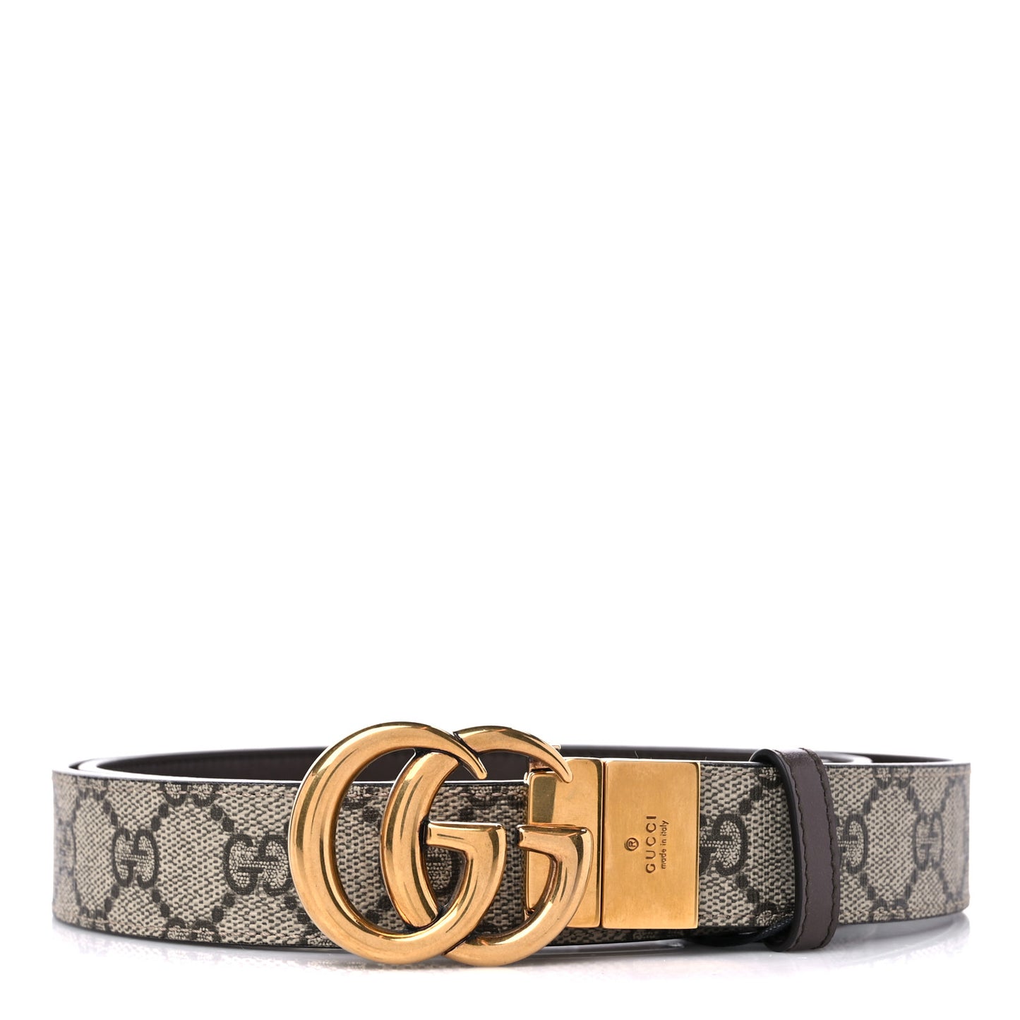GG Supreme Monogram Plutone Calfskin Double G Reversible 30mm Belt 105 42 Beige Ebony New Acero