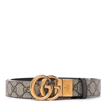 Gucci GG Supreme Monogram Plutone Calfskin Double G Reversible 30mm Belt 105 42 Beige Ebony New Acero 1 of 4