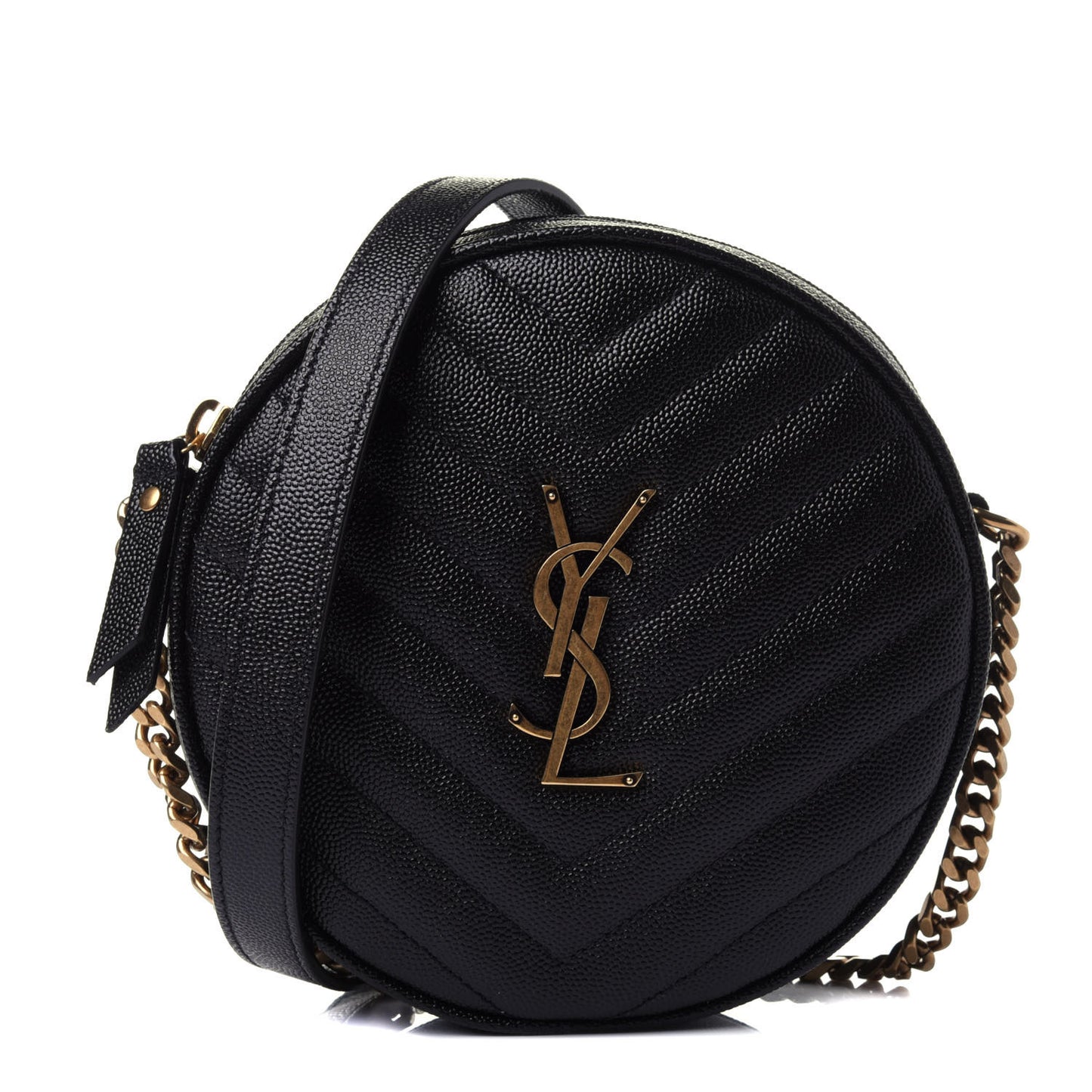 Grain De Poudre Matelasse Chevron Quilted Round Vinyle Camera Bag Black