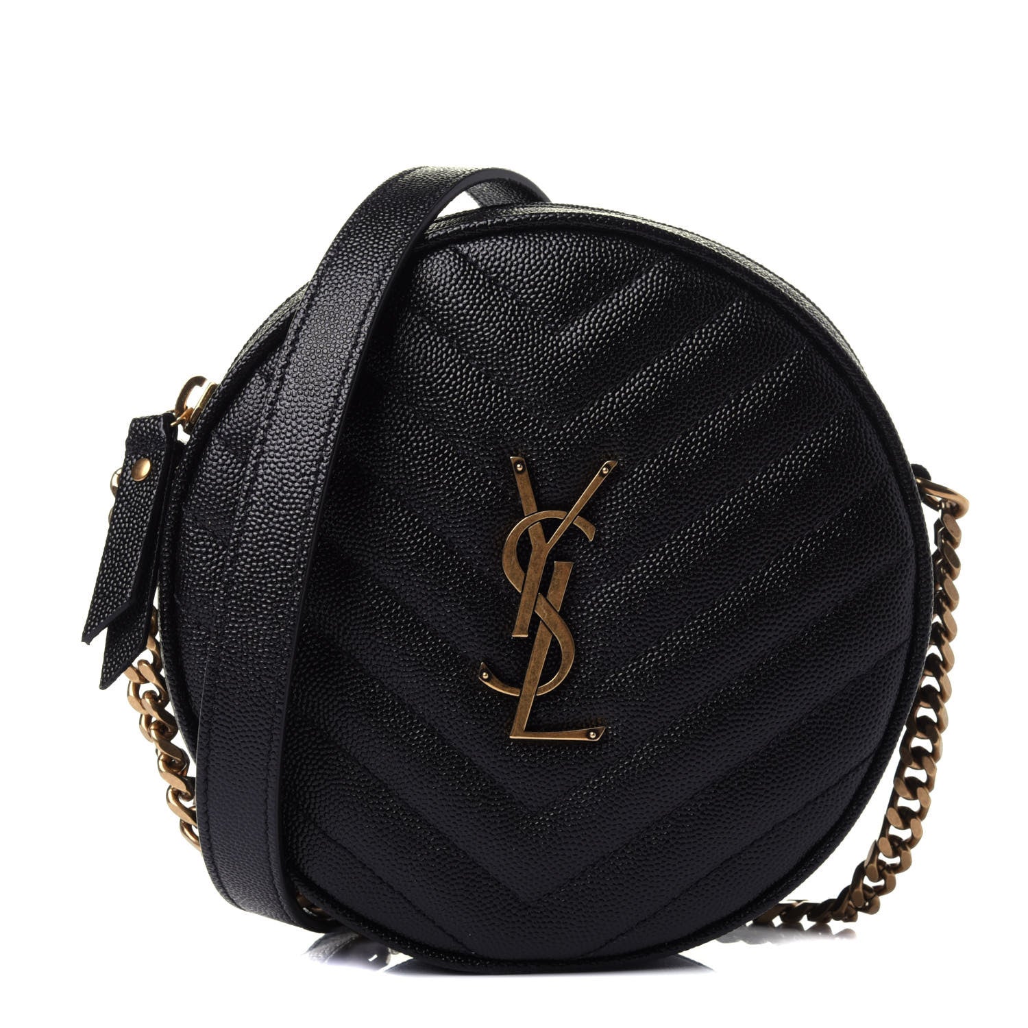 Saint Laurent Grain De Poudre Matelasse Chevron Quilted Round Vinyle Camera Bag Black 1 of 4