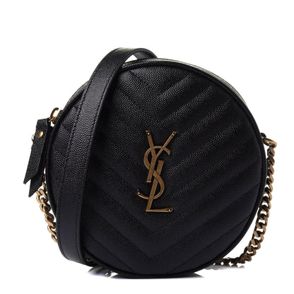 Saint Laurent Grain De Poudre Matelasse Chevron Quilted Round Vinyle Camera Bag Black 1 of 4