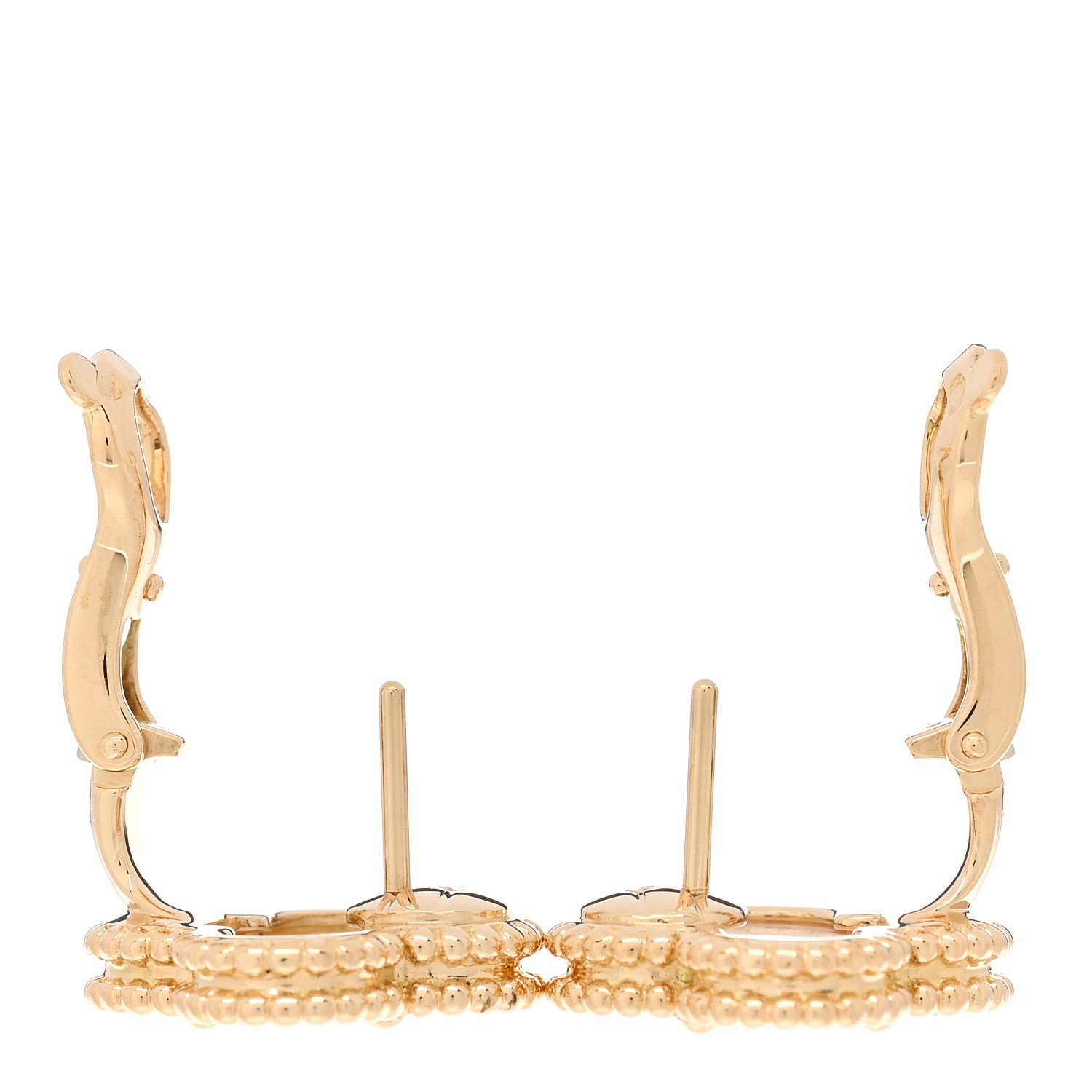 Van Cleef & Arpels 18K Yellow Gold Mother of Pearl Vintage Alhambra Earrings 3 of 4