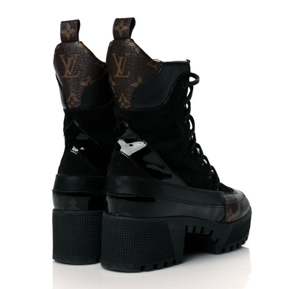 Louis Vuitton Suede Calfskin Monogram Zip Up Laureate Platform Desert Boots 37 Black 4 of 9
