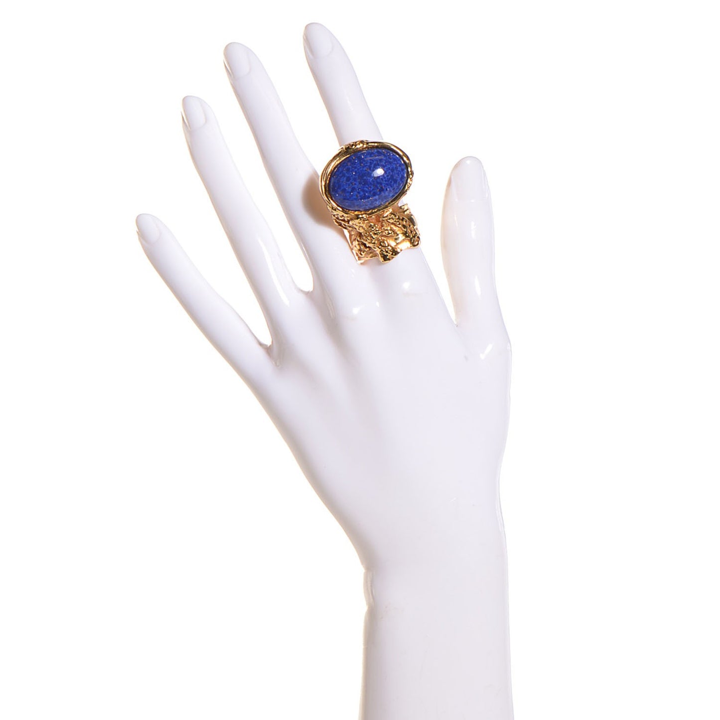 Glass Cabochon Arty Ovale Ring 8 Gold Lapis