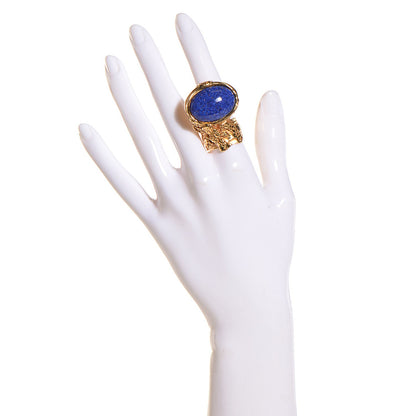 Saint Laurent Glass Cabochon Arty Ovale Ring 8 Gold Lapis 2 of 5