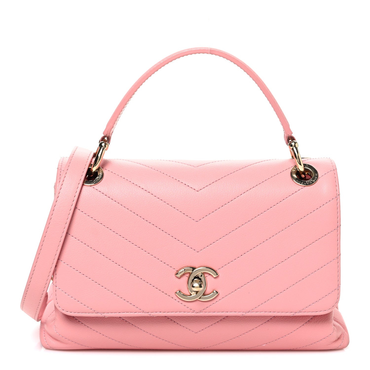 Chanel Grained Calfskin Small Chevron Chic Top Handle Flap Pink 1 of 11