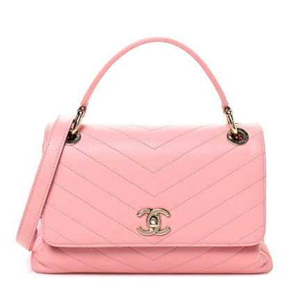 Chanel Grained Calfskin Small Chevron Chic Top Handle Flap Pink 1 of 11