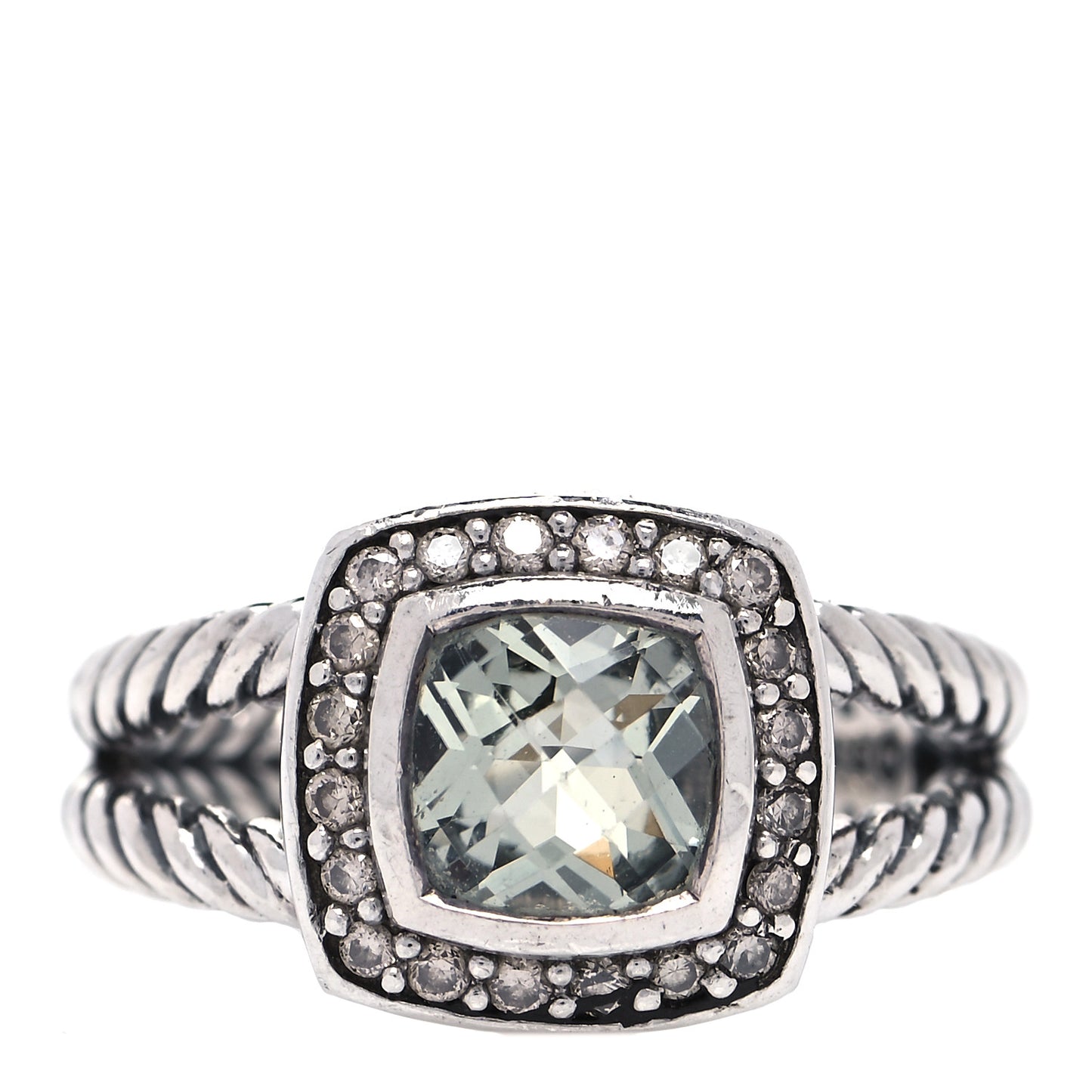 Sterling Silver Diamond Prasiolite 7mm Petite Albion Ring 51 5.75