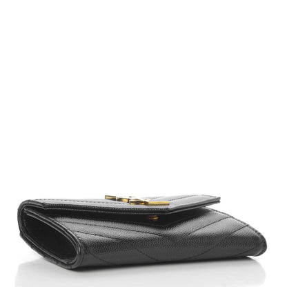 Saint Laurent Grain De Poudre Matelasse Chevron Small Monogram Envelope Wallet Black 4 of 8