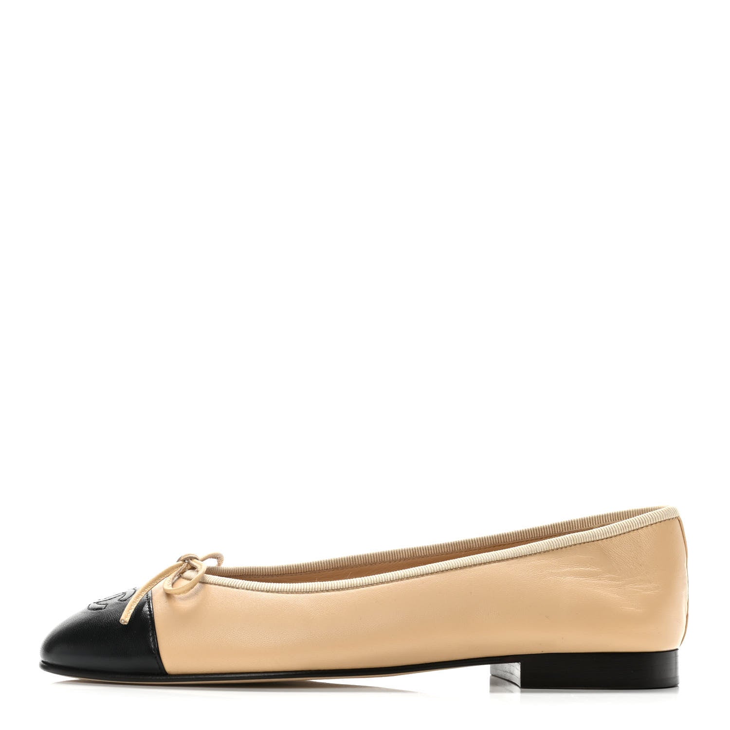 Chanel Lambskin Cap Toe CC Ballerina Flats 38 Beige Black 1 of 9
