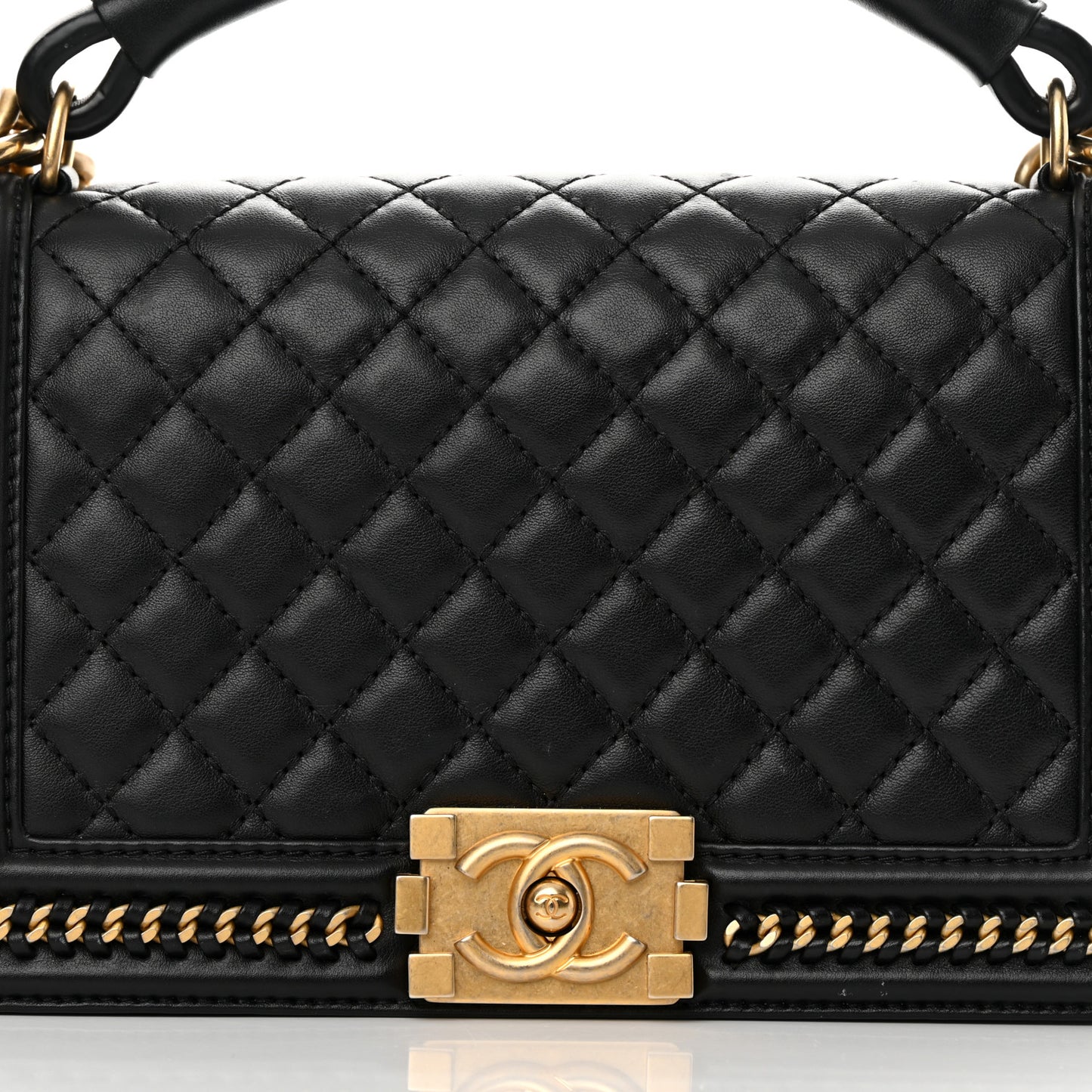 Calfskin Quilted Medium Boy Top Handle Flap Black