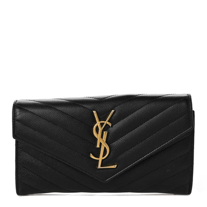 Saint Laurent Grain De Poudre Matelasse Chevron Monogram Flap Wallet Black 1 of 9