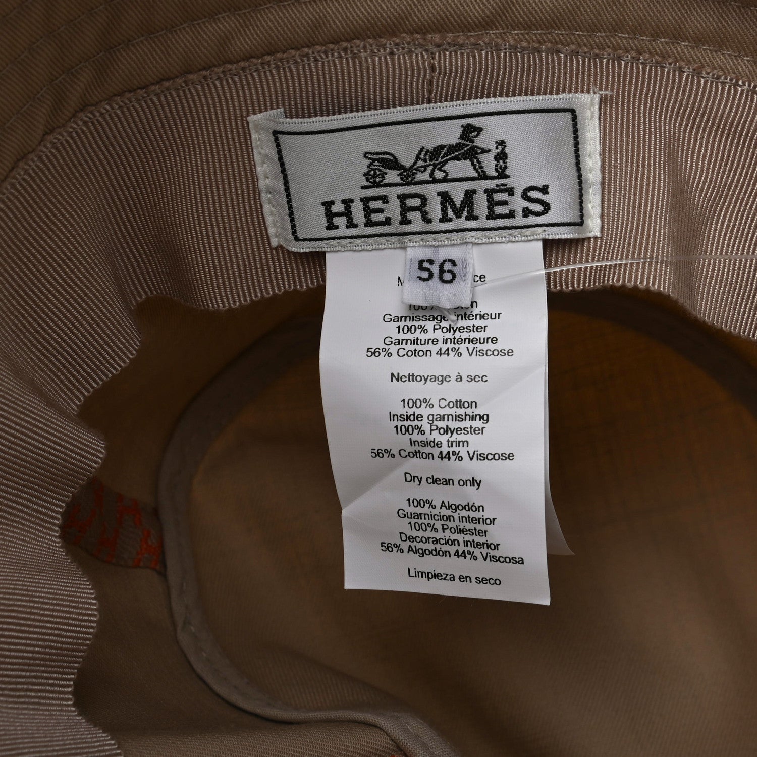Hermes Gabardine Cotton Calvi Bucket Hat 56 Beige Toast 9 of 9