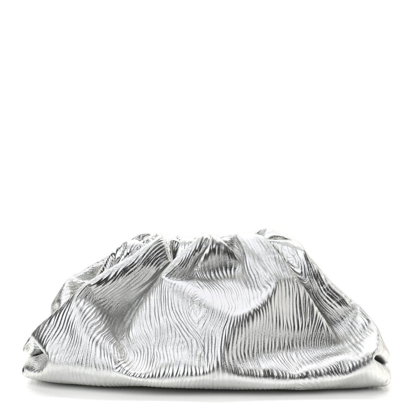 Metallic Bark Calfskin Embossed The Pouch Oversized Clutch Silver