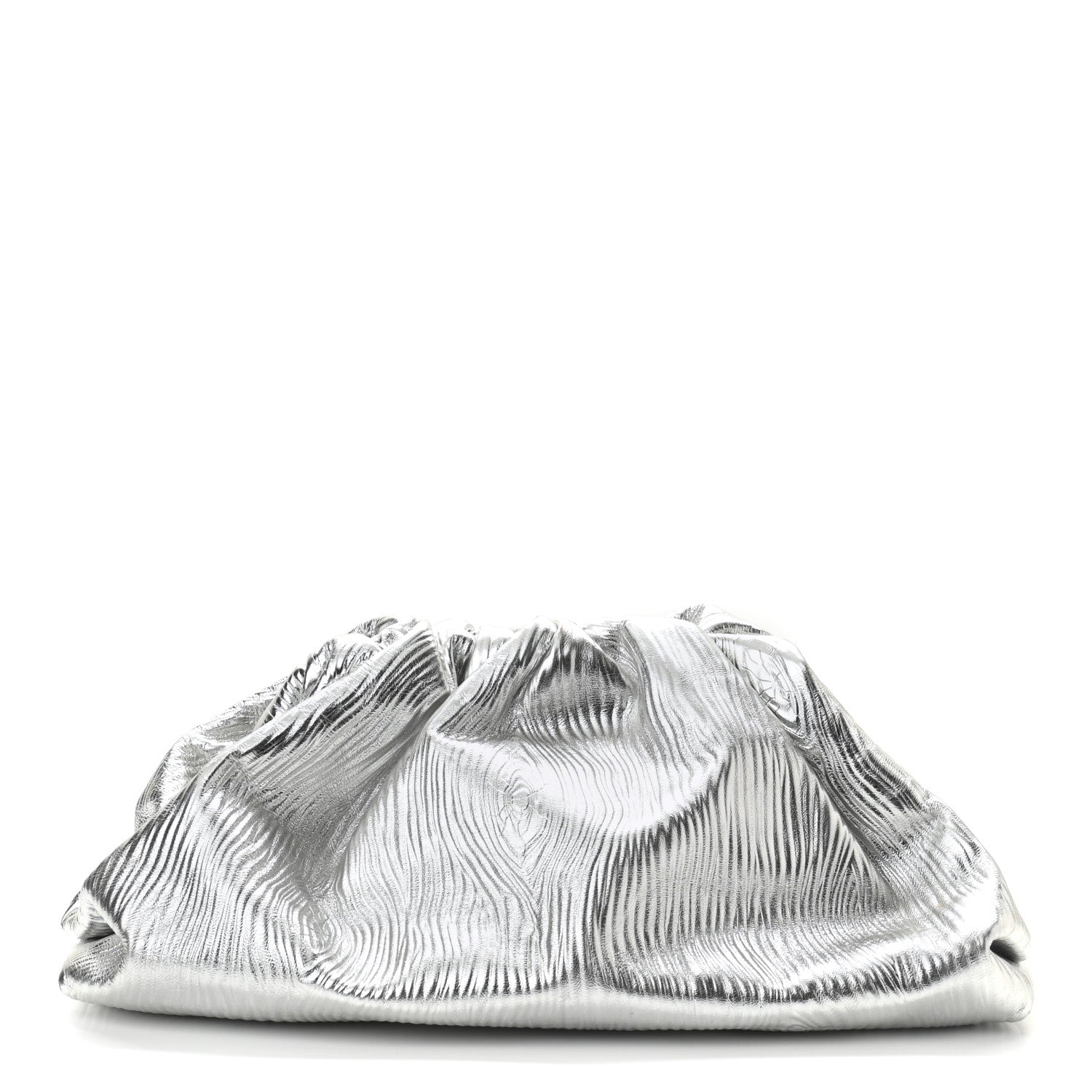 Bottega Veneta Metallic Bark Calfskin Embossed The Pouch Oversized Clutch Silver 1 of 8