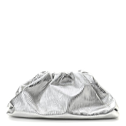 Bottega Veneta Metallic Bark Calfskin Embossed The Pouch Oversized Clutch Silver 1 of 8