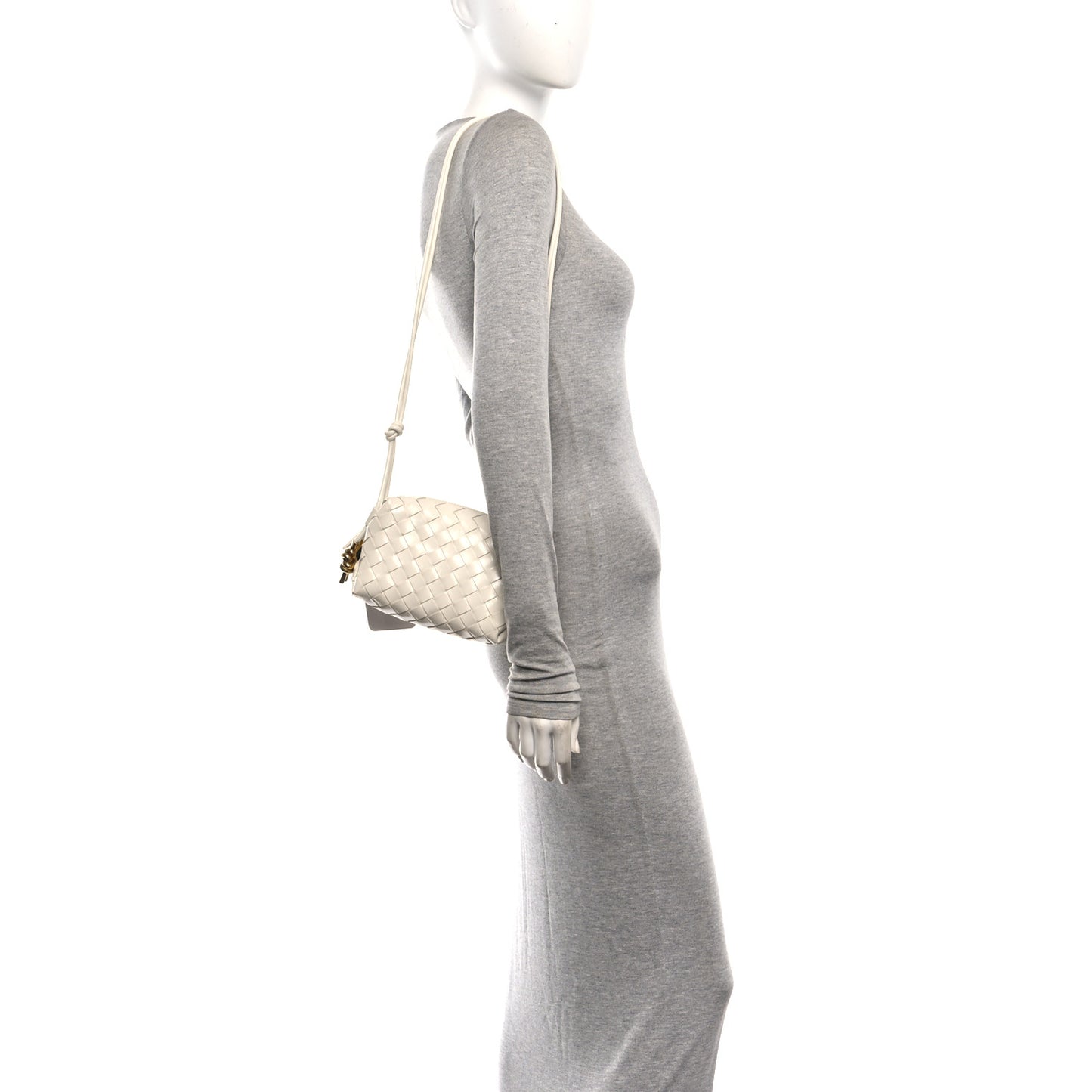 Polished Nappa Intrecciato Metal Knots Mini Loop Camera Bag Bone