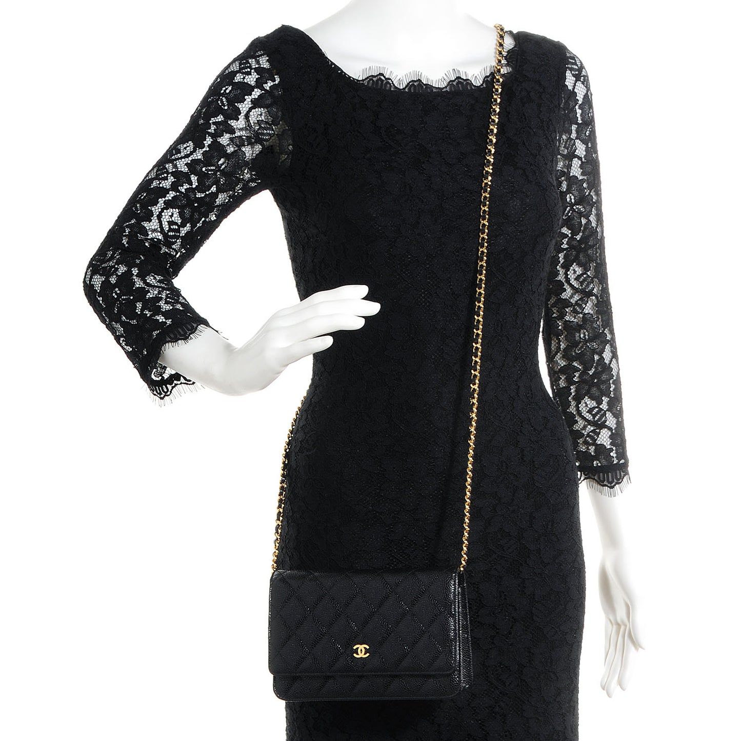 Caviar Quilted Wallet On Chain WOC Black