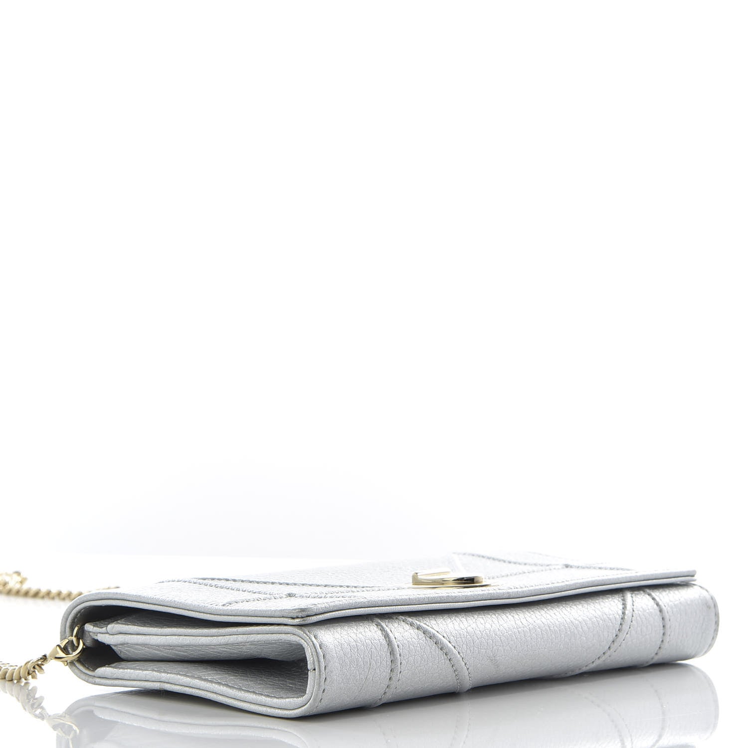 Christian Dior Metallic Grained Calfskin Diorama Croisiere Chain Wallet Silver 3 of 9