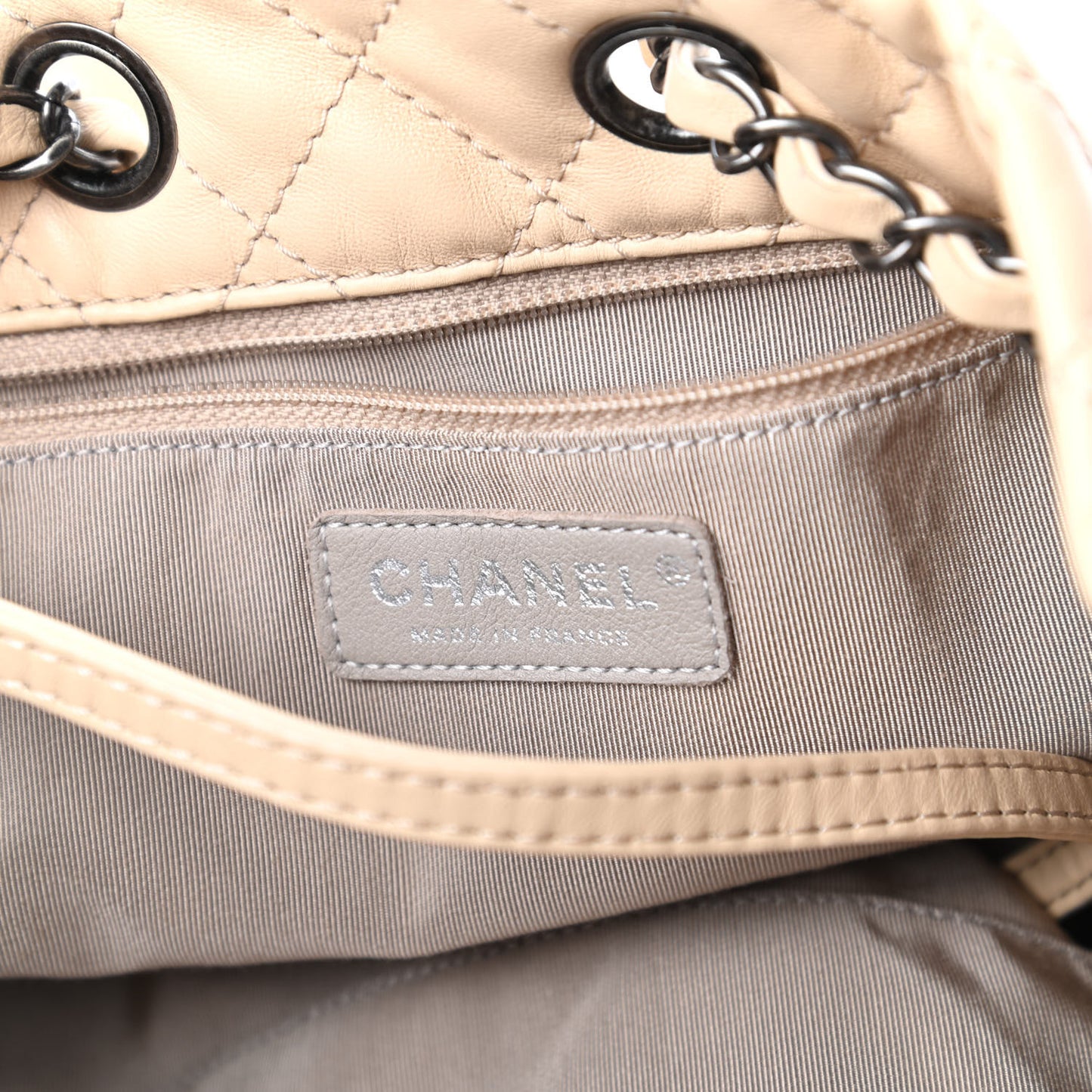 Calfskin Suede Quilted Patchwork Drawstring Bag Beige