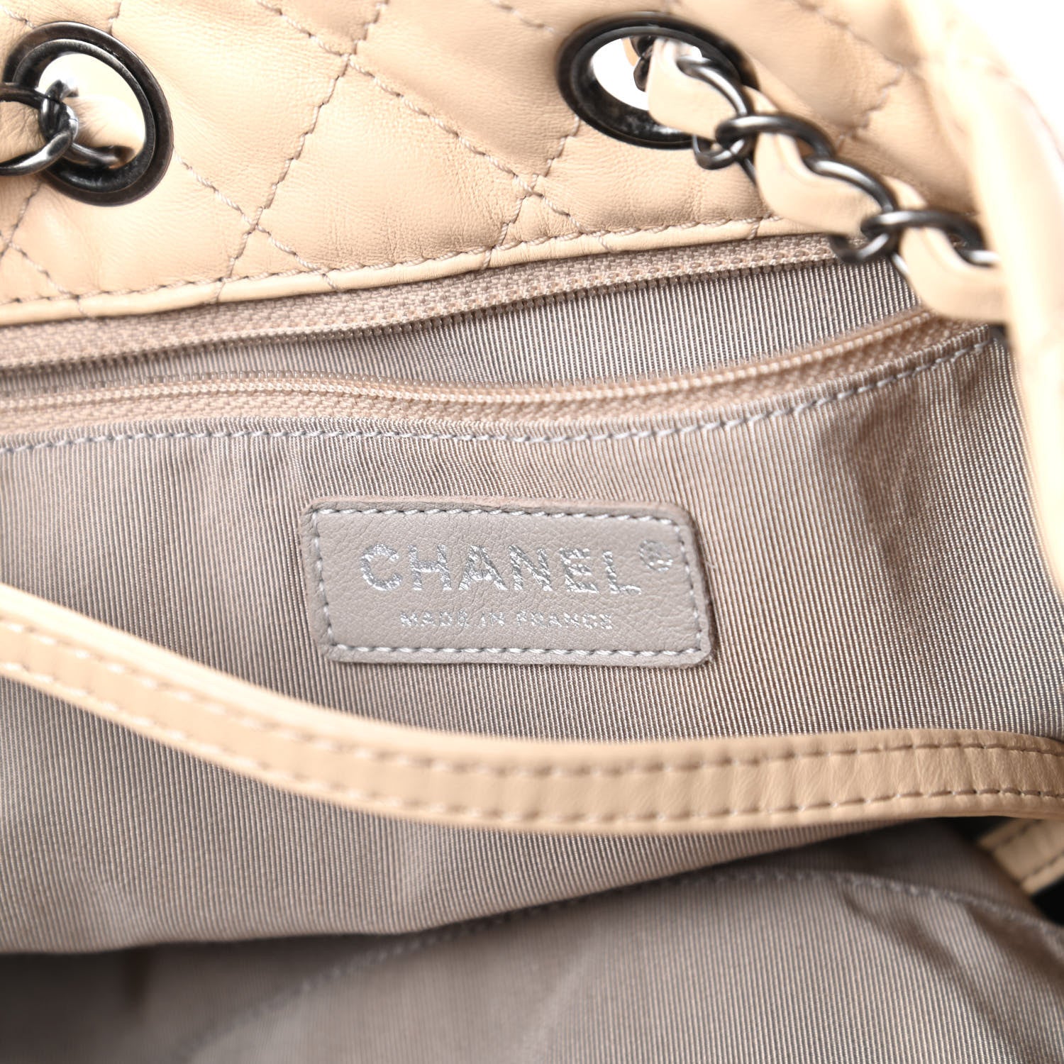 Chanel Calfskin Suede Quilted Patchwork Drawstring Bag Beige 8 of 11