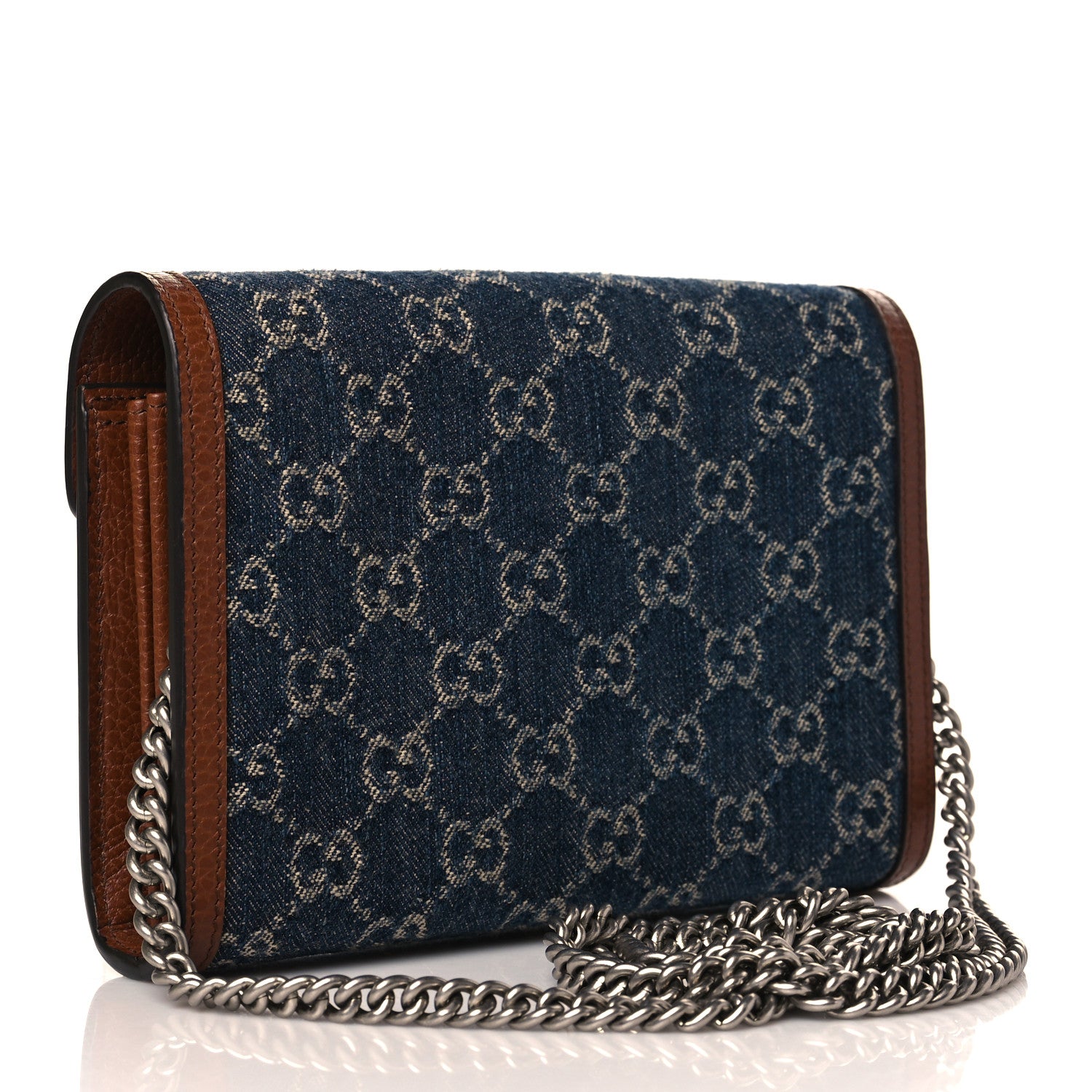 Gucci New Denim GG Monogram Dollar Calfskin Enamel Mini Dionysus Chain Wallet Blue Tea Cuir Epilog Electric Blue 3 of 12