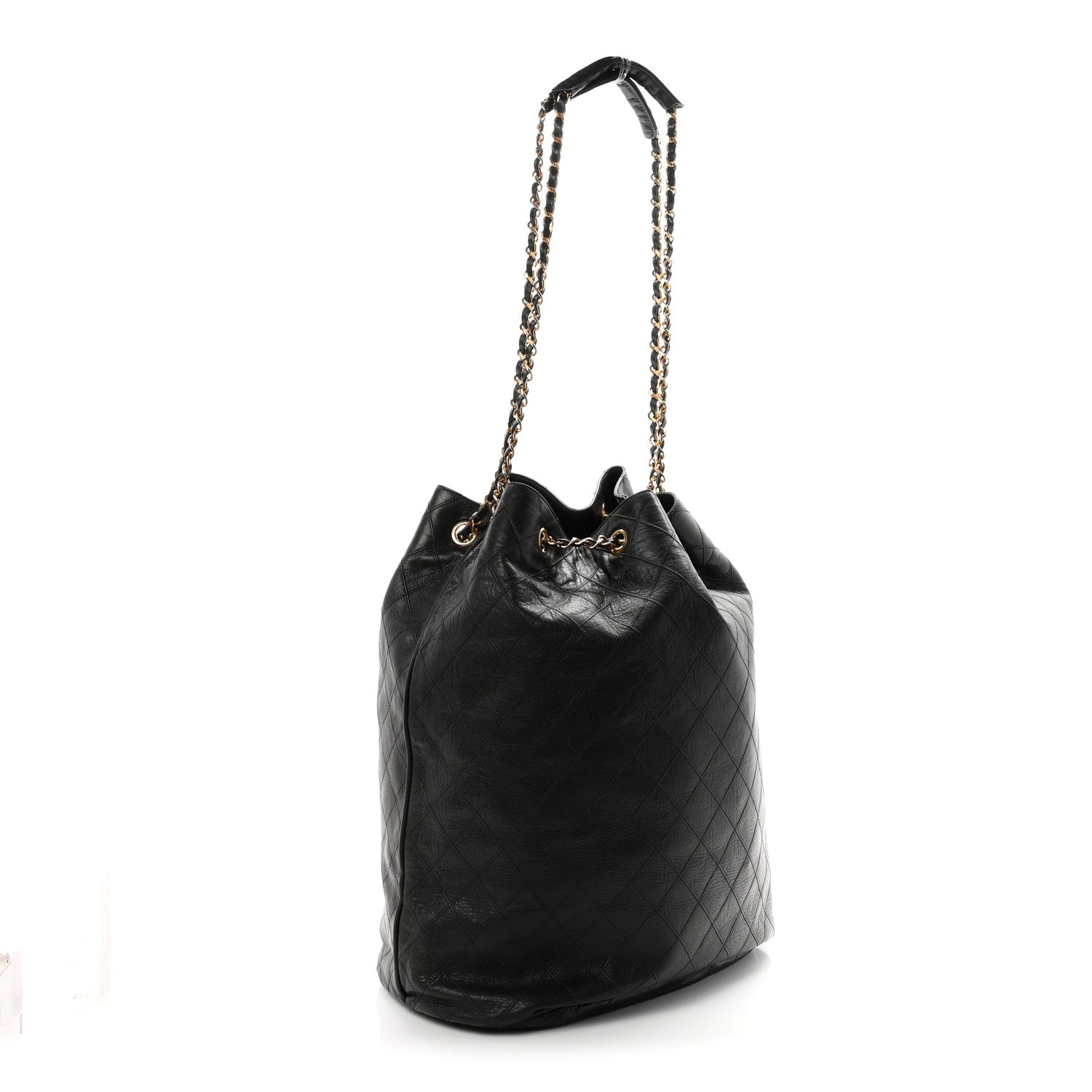 Chanel Lambskin Diamond Stitched Drawstring Shoulder Bag Black 4 of 12