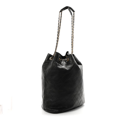 Chanel Lambskin Diamond Stitched Drawstring Shoulder Bag Black 4 of 12