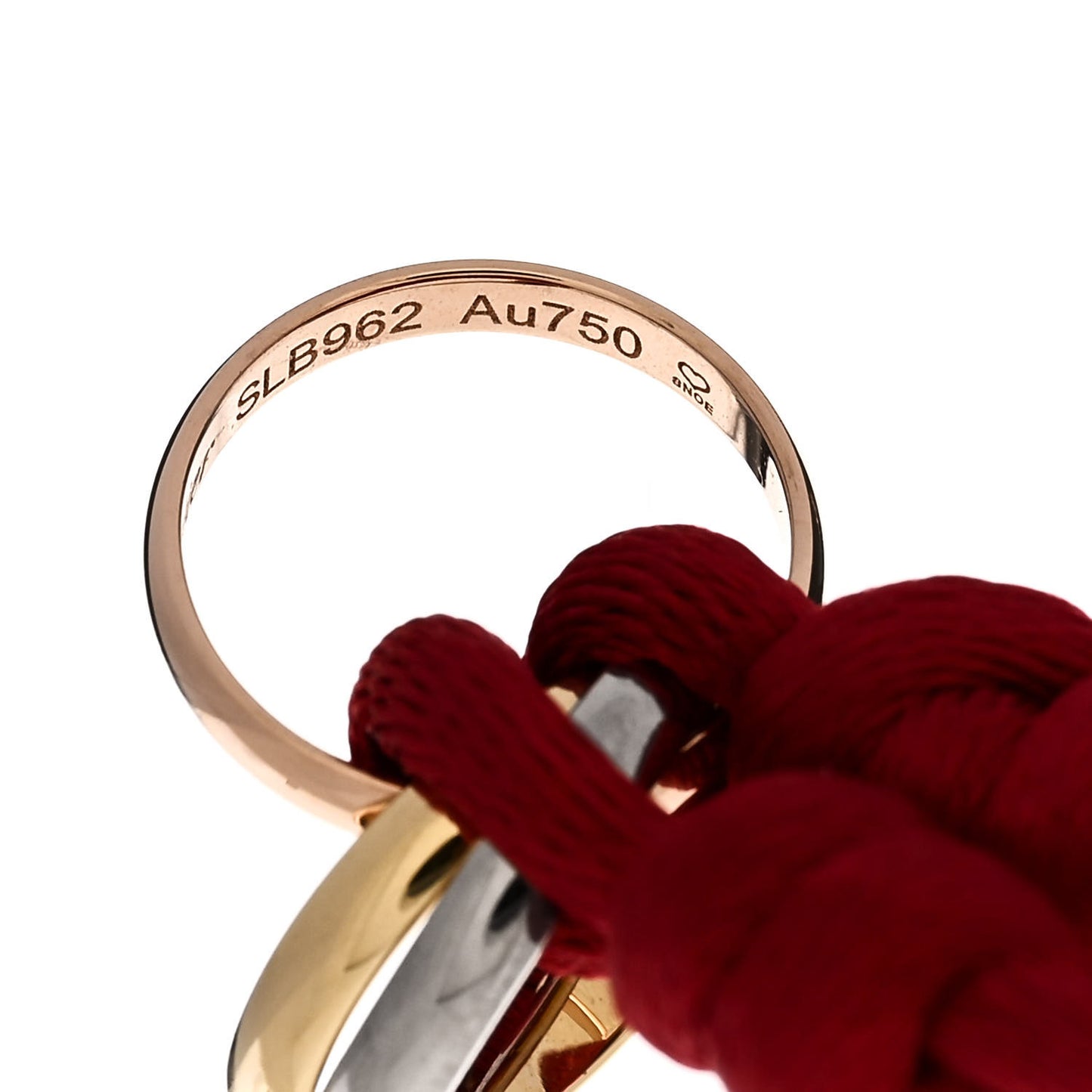 18K Pink Yellow White Gold Trinity Cord Bracelet Red
