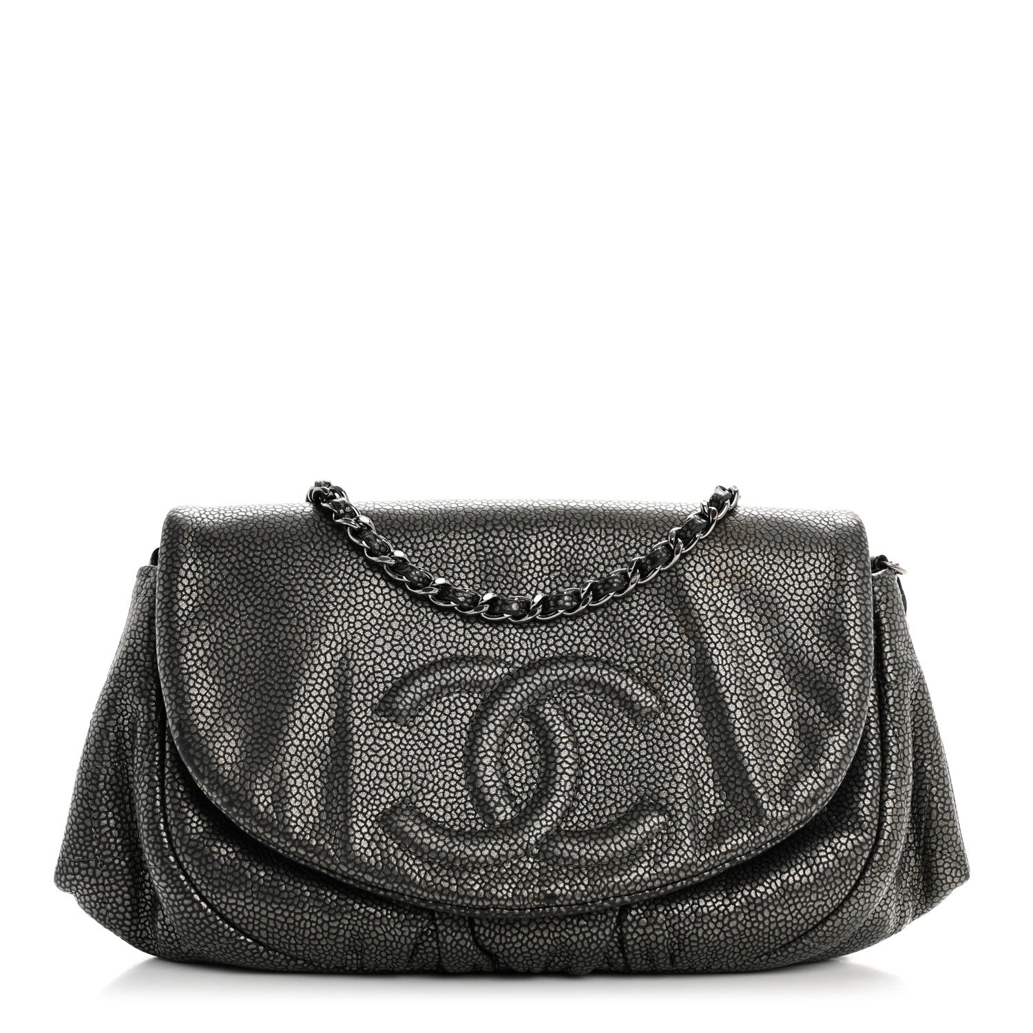 Chanel Metallic Caviar Half Moon Wallet On Chain WOC Dark Silver 1 of 11