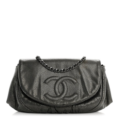 Chanel Metallic Caviar Half Moon Wallet On Chain WOC Dark Silver 1 of 11