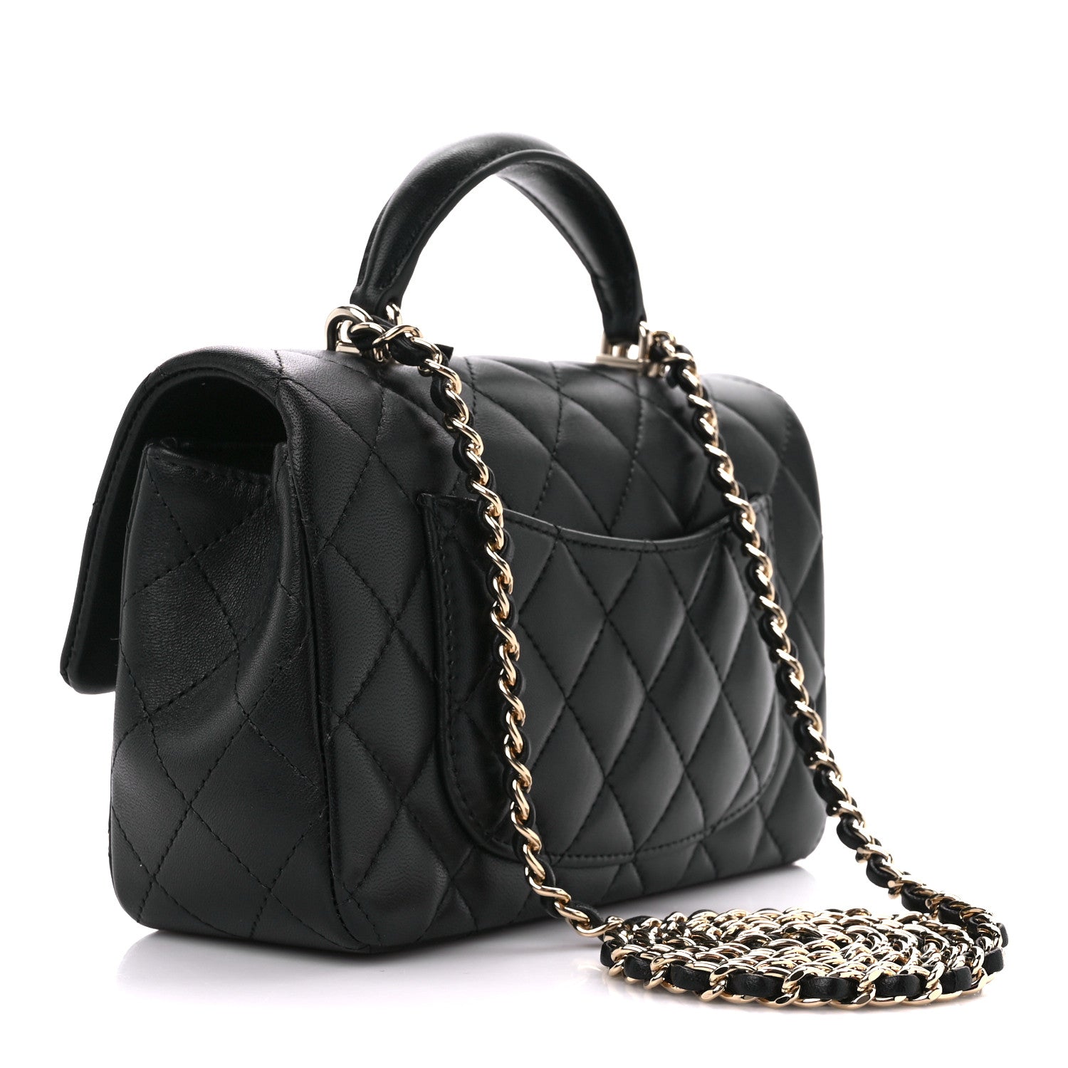 Chanel Lambskin Quilted Mini Top Handle Rectangular Flap Black 3 of 12