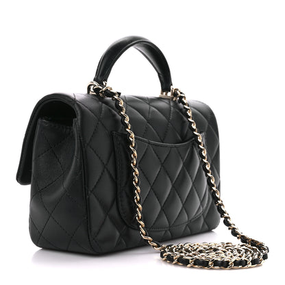 Chanel Lambskin Quilted Mini Top Handle Rectangular Flap Black 3 of 12