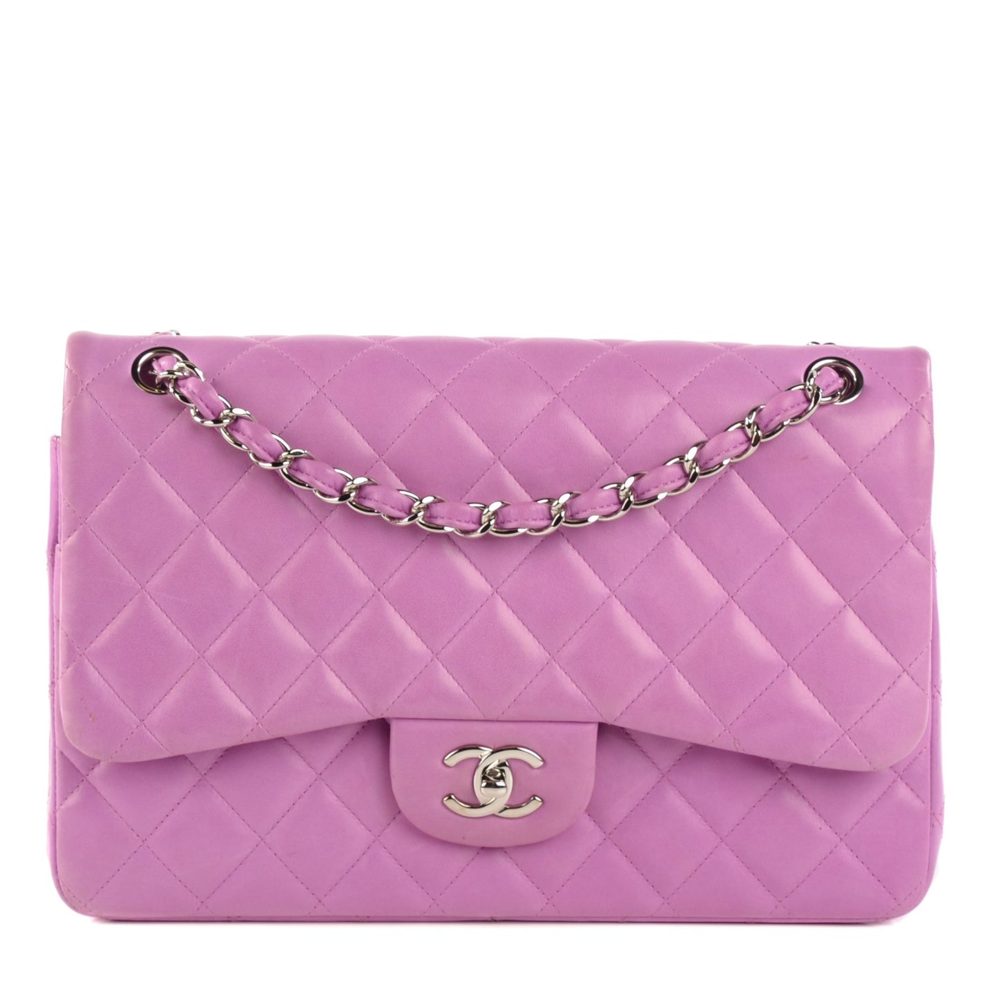 Lambskin Quilted Jumbo Double Flap Light Purple