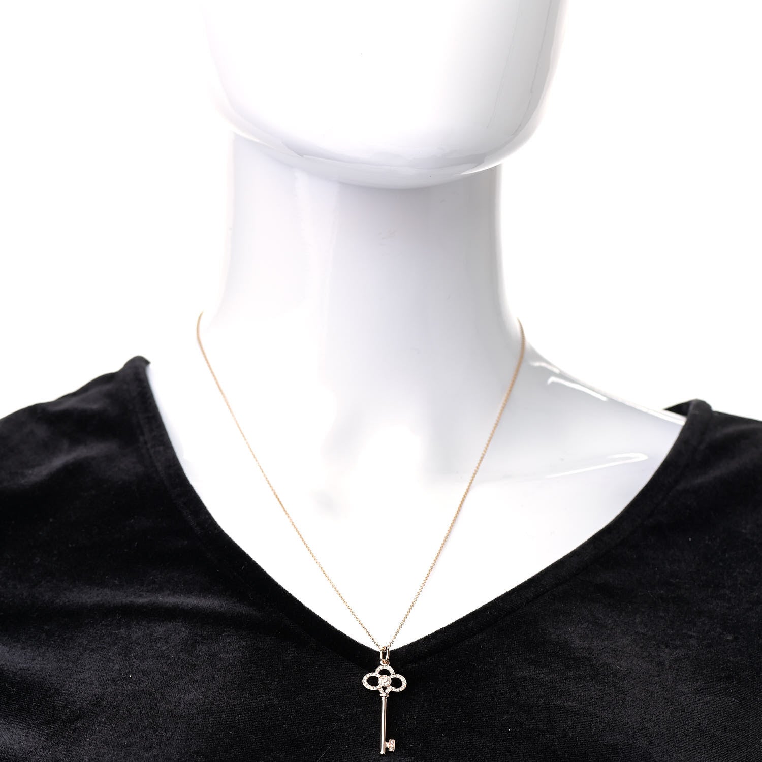 Tiffany 18K Rose Gold Diamond Crown Key Pendant Necklace 2 of 8
