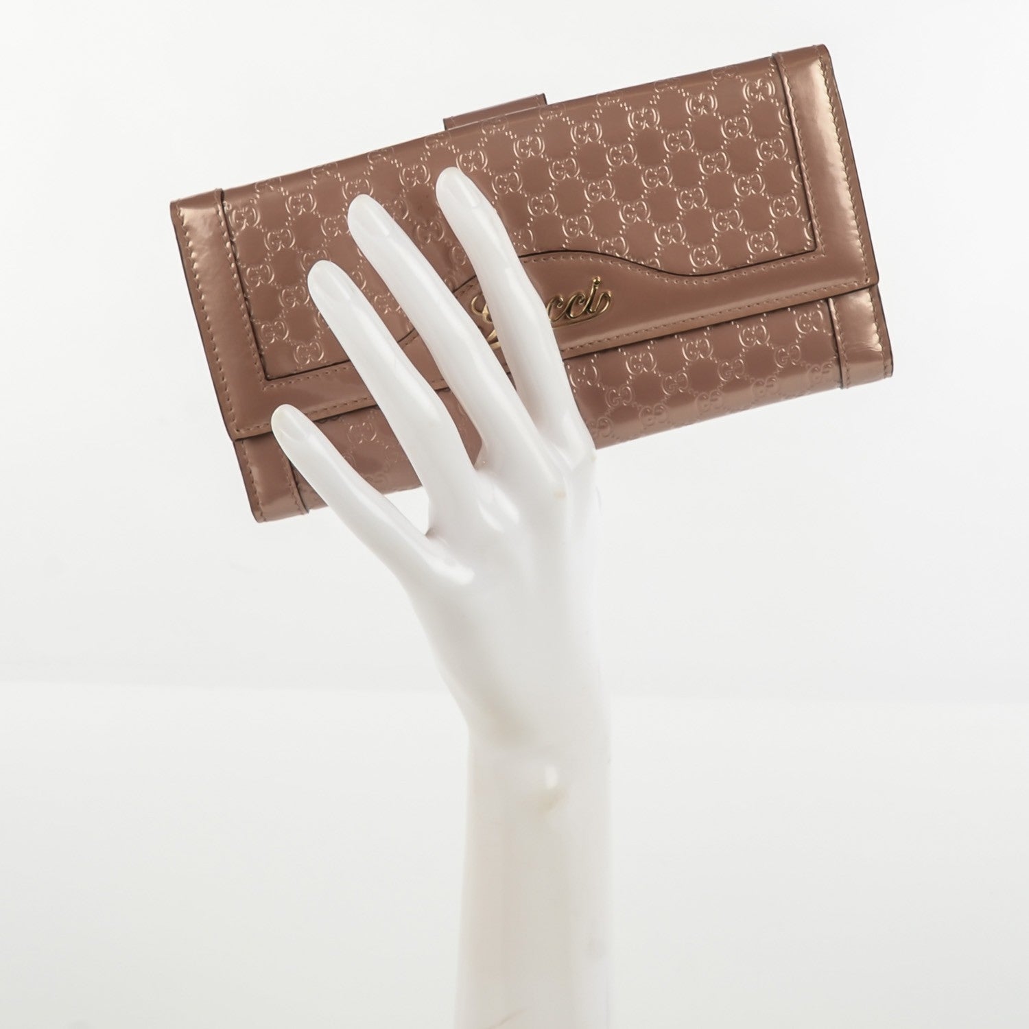 Gucci Patent Guccissima Script Continental Wallet Rose Beige 2 of 7