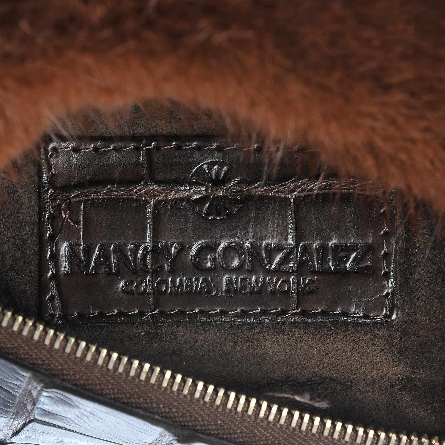 Nancy Gonzalez Fox Fur Crocodile Shoulder Bag Chocolate 5 of 6