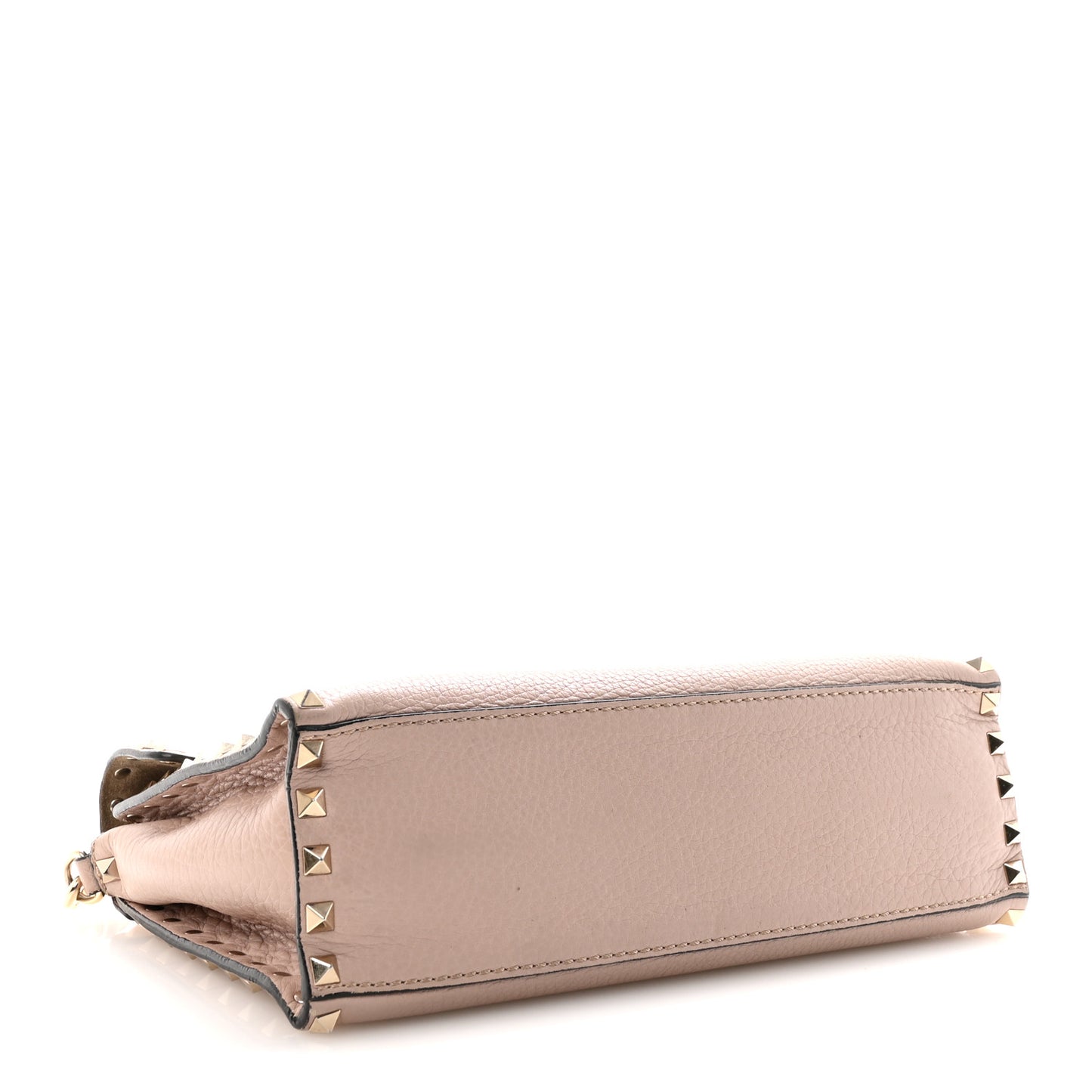 Pebbled Calfskin Medium Rockstud Top Handle Shoulder Bag Poudre
