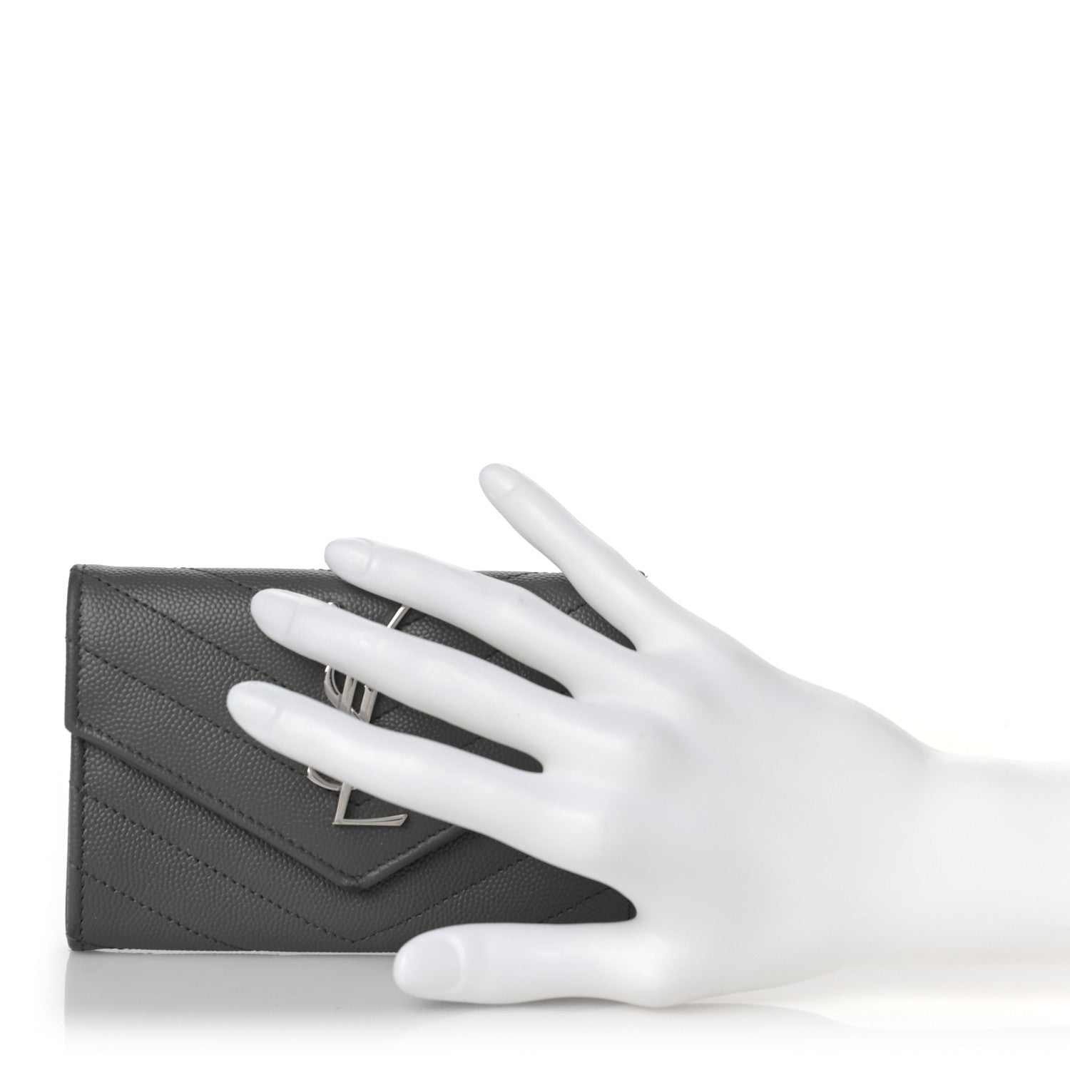 Saint Laurent Grain De Poudre Matelasse Chevron Small Monogram Envelope Wallet Fog 2 of 8