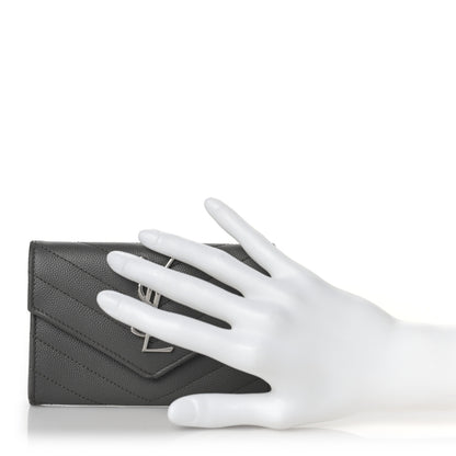 Saint Laurent Grain De Poudre Matelasse Chevron Small Monogram Envelope Wallet Fog 2 of 8