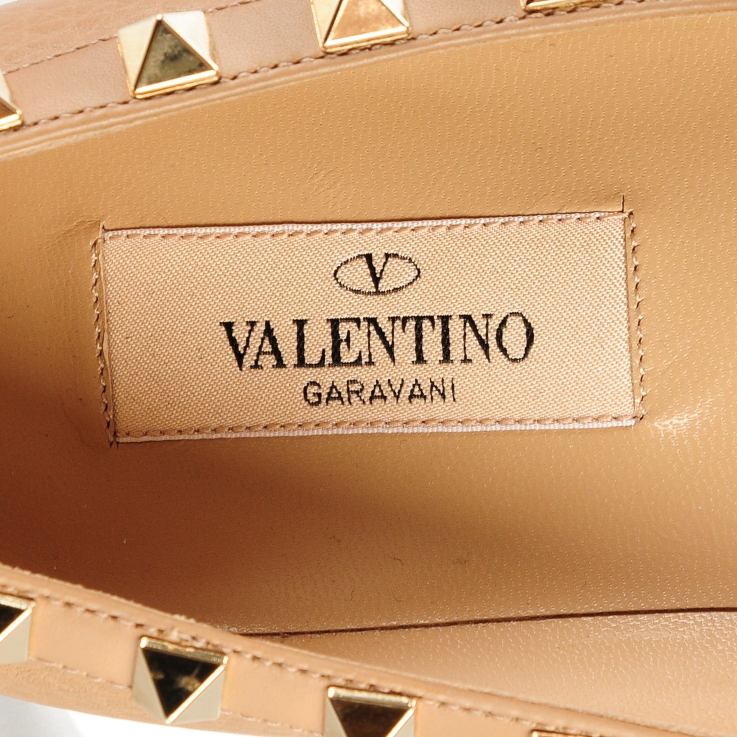 Pebbled Calfskin Rockstud Ballerina Flats 36 Beige