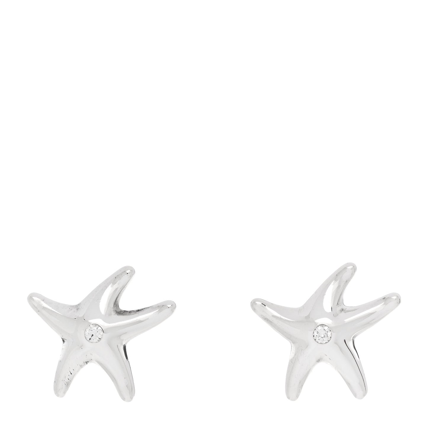 Sterling Silver Diamond 15mm Elsa Peretti Starfish Earrings