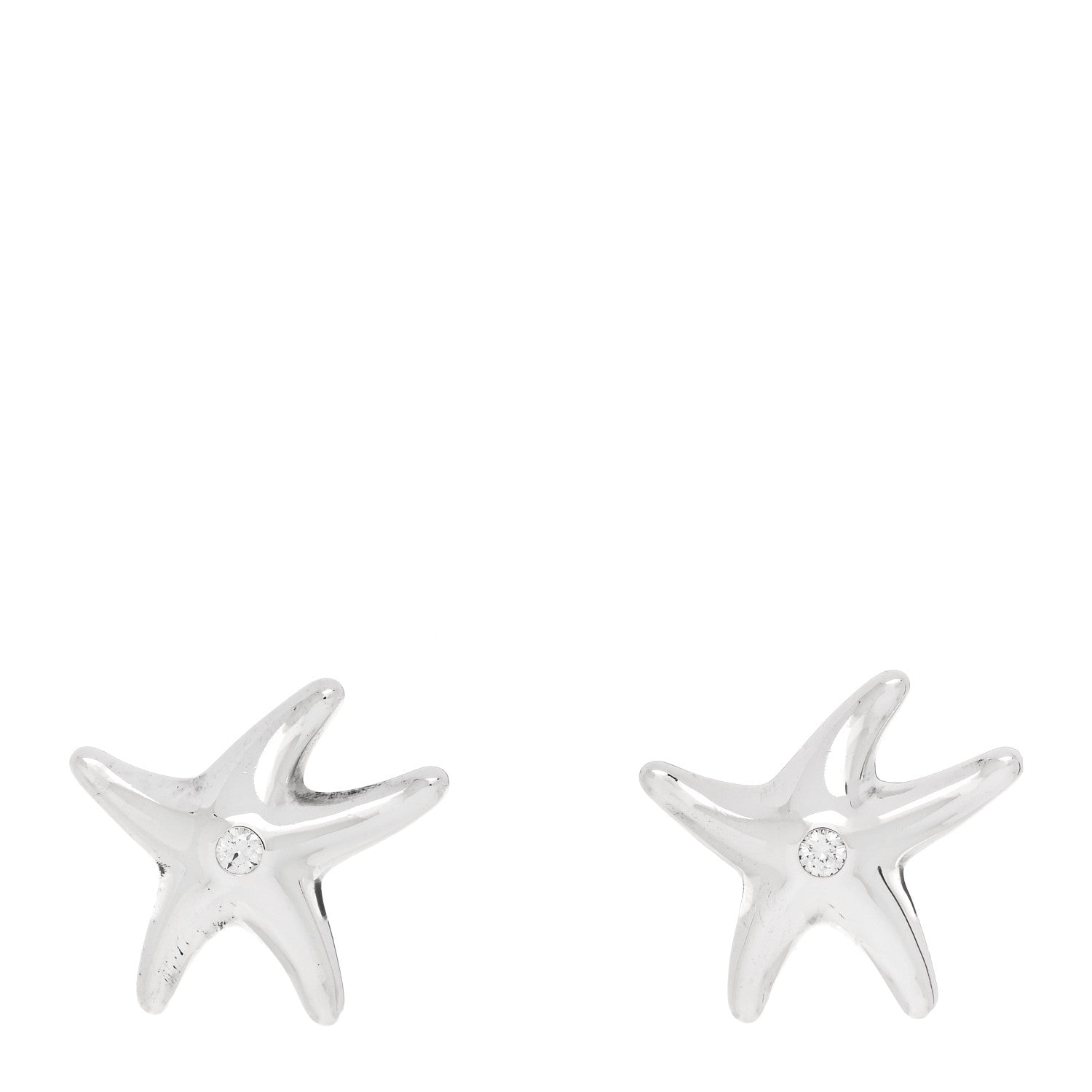 Tiffany Sterling Silver Diamond 15mm Elsa Peretti Starfish Earrings 1 of 4