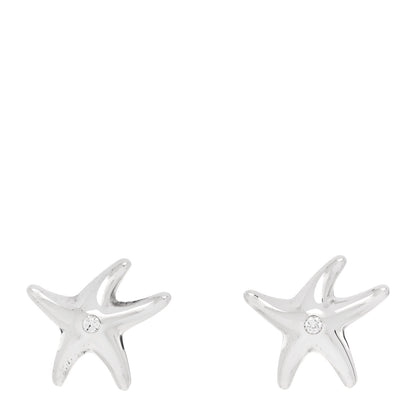 Tiffany Sterling Silver Diamond 15mm Elsa Peretti Starfish Earrings 1 of 4